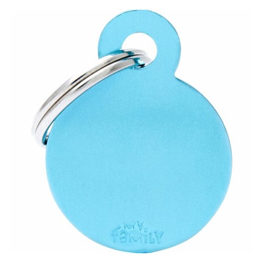 Id-bricka cirkel ljusblå med gravyr