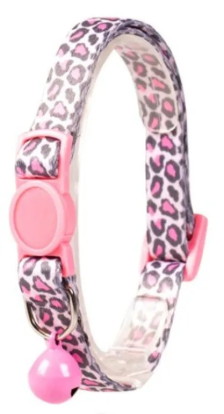 Katthalsband leopard rosa med rosa spänne