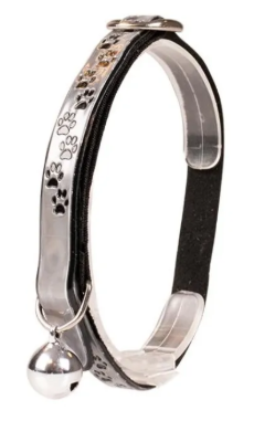 Katthalsband reflex med tassar silvergrå