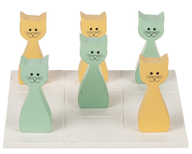 Träspel 3 katter i rad, på spelbräde