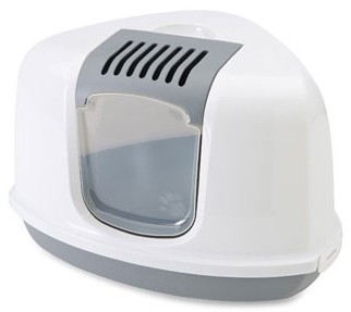 Kattlåda hörn grå/vit med huv