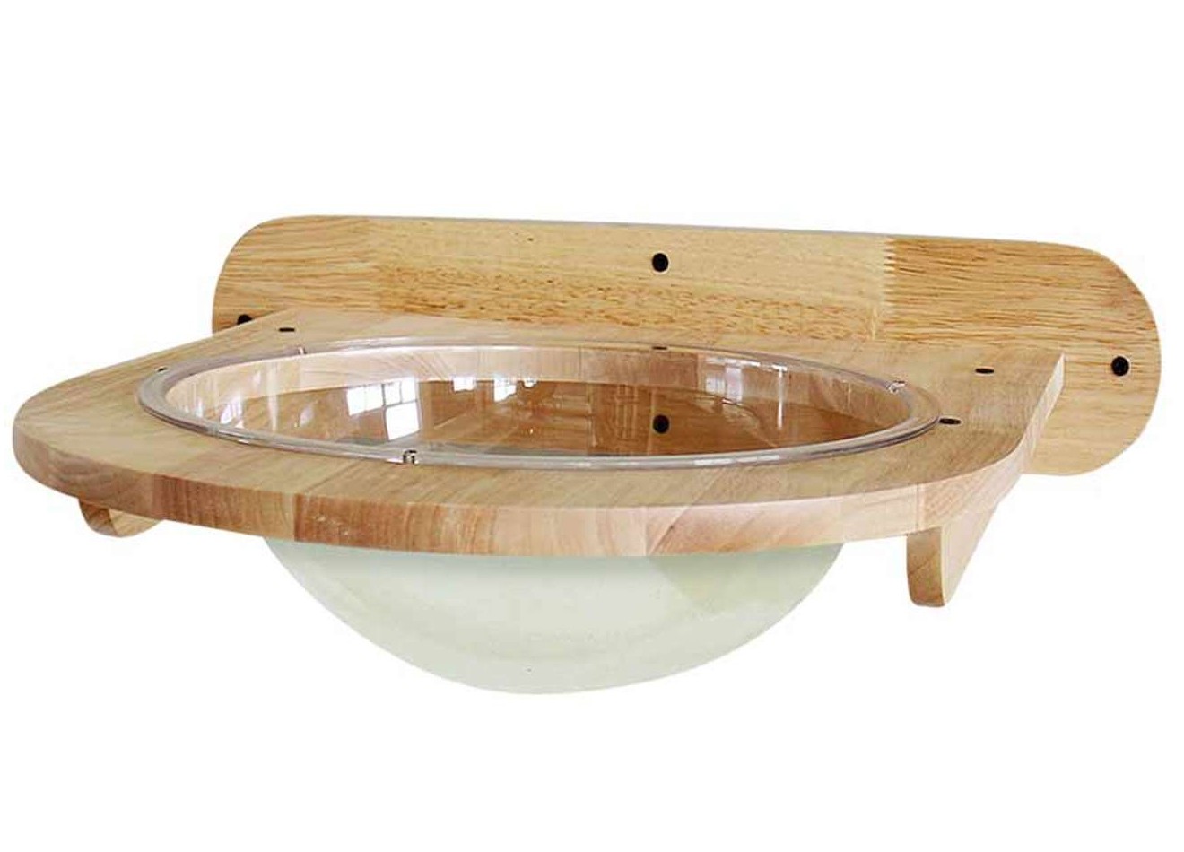 Katthylla med genomskinlig skål