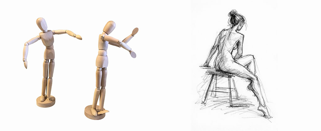 Två stycken teckningsdockor och en krokiskiss som representerar Kroki företagsevent