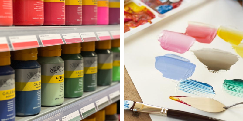 Galeria Winsor Newton akrylfärg i butiken i Linköping