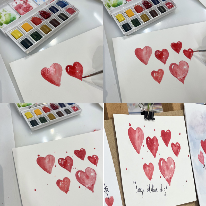 Målade hjärtan med akvarell