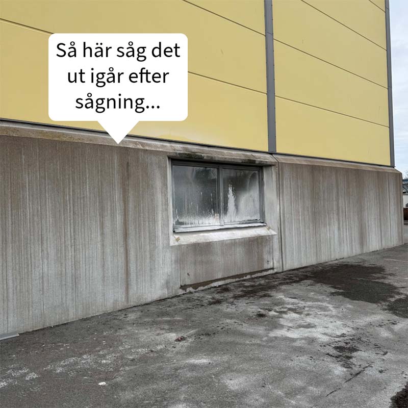 Fasaden till Crias nya butik efter sågning i betongen