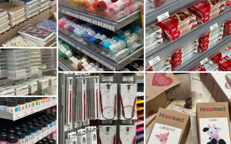 Hyllor med produkter i butiken i Linköping