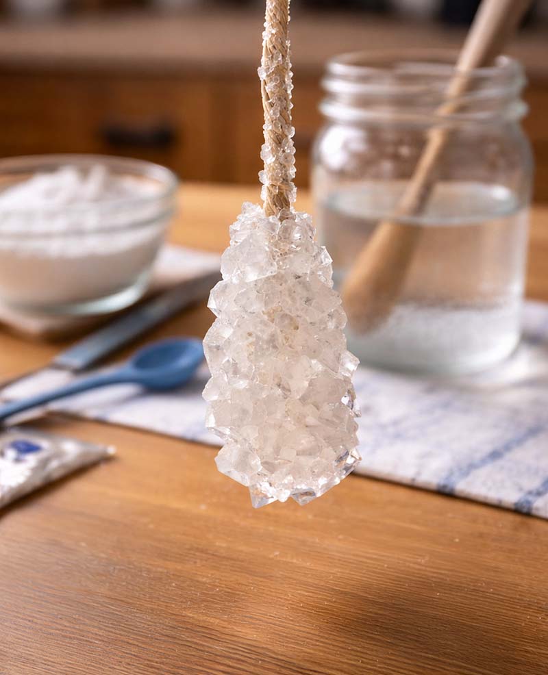 Alunkristaller är ett roligt pyssel att göra tillsammans med familjen Alunkristaller odlade på ett snöre, ett roligt pyssel för hela familjen