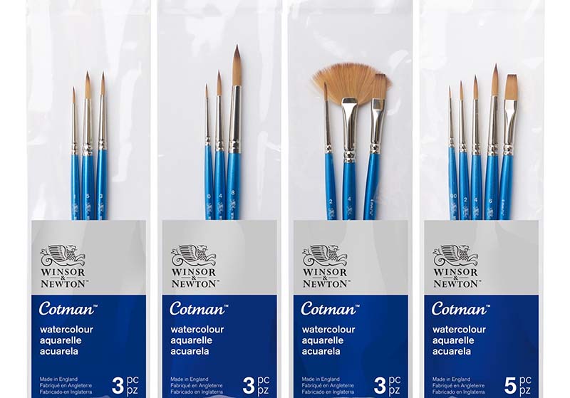Olika set med penslar från serien Cotman, Winsor & Newton