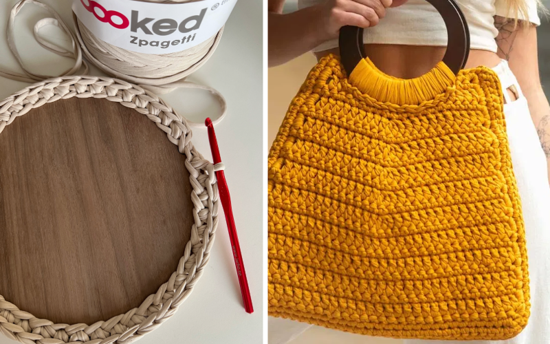 T-shirt garn från Hooked och Circulo med korgbotten och väska