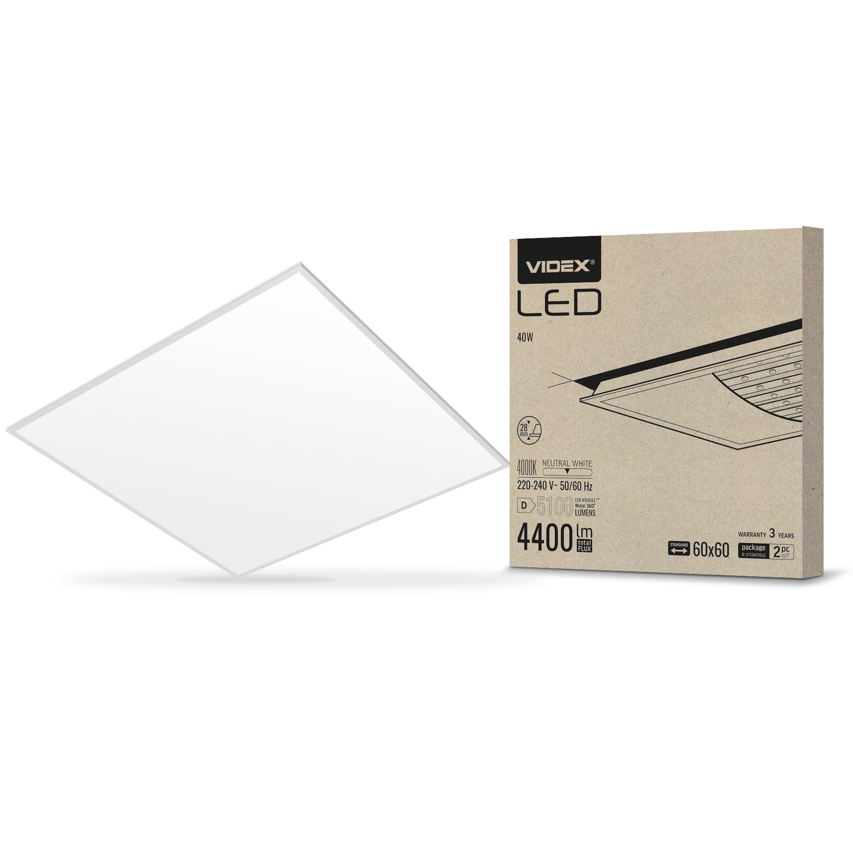 VIDEX | LED-panel 60x60 | 40W | Neutralvit 4000K | Back-lit