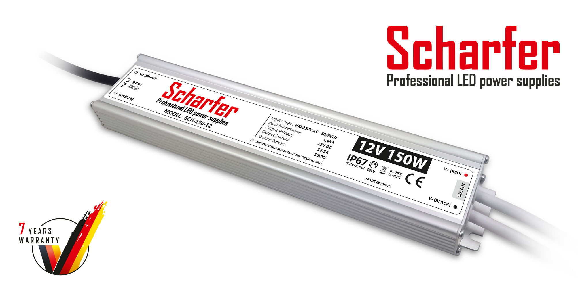 LED-transformator | 150W | 12V | 12,5A | IP67