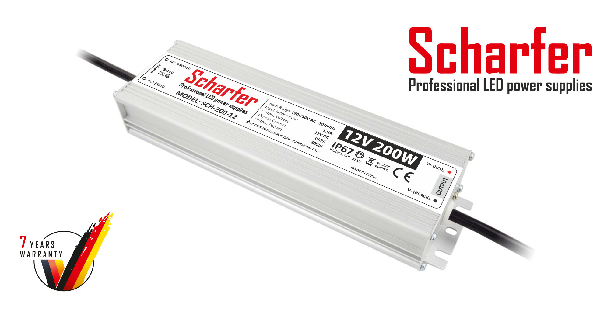 LED-transformator | 200W | 12V | 16,7A | IP67