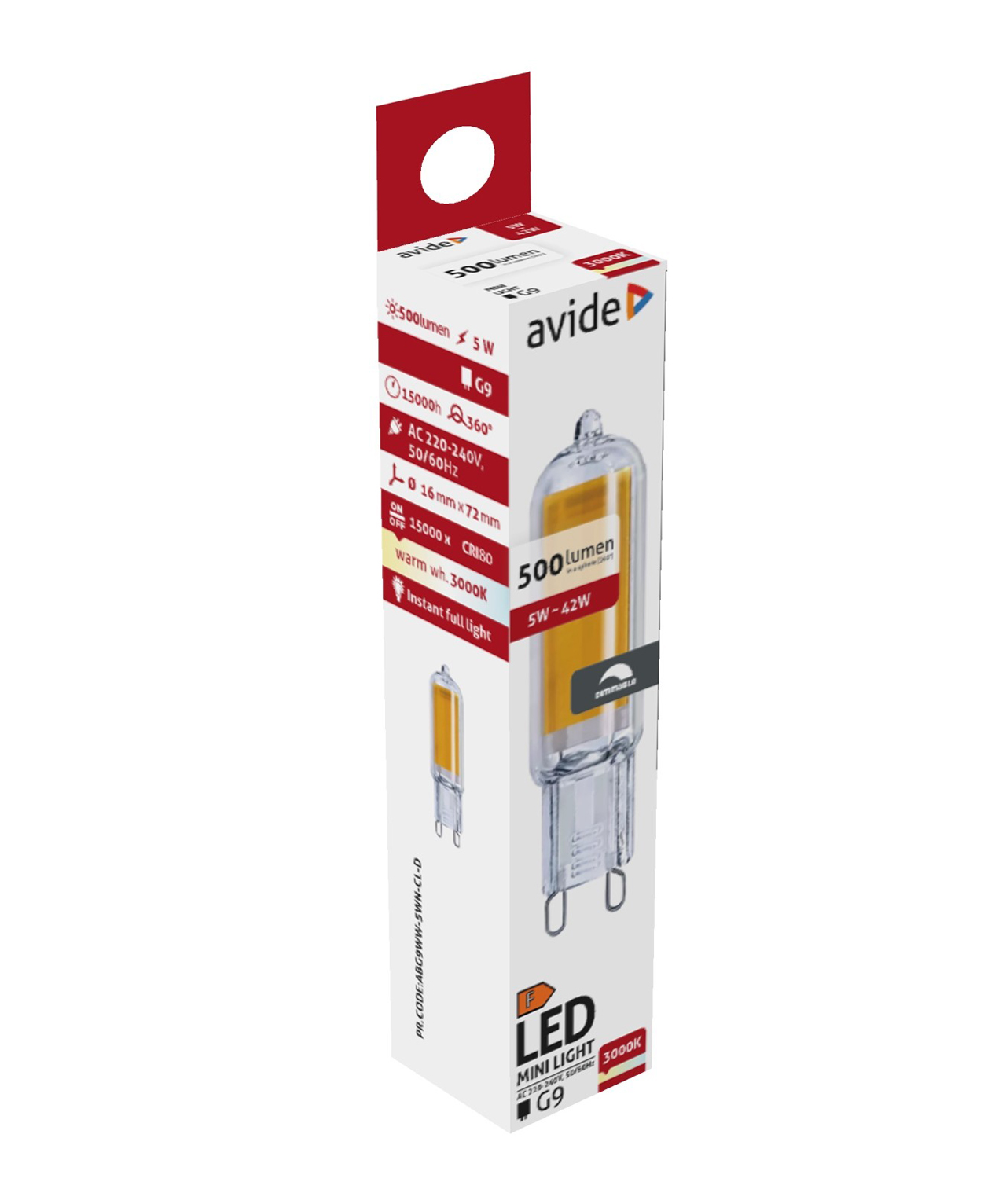 Avide | G9-led lampa | Dimbar | 5W | 3000K Varmvit