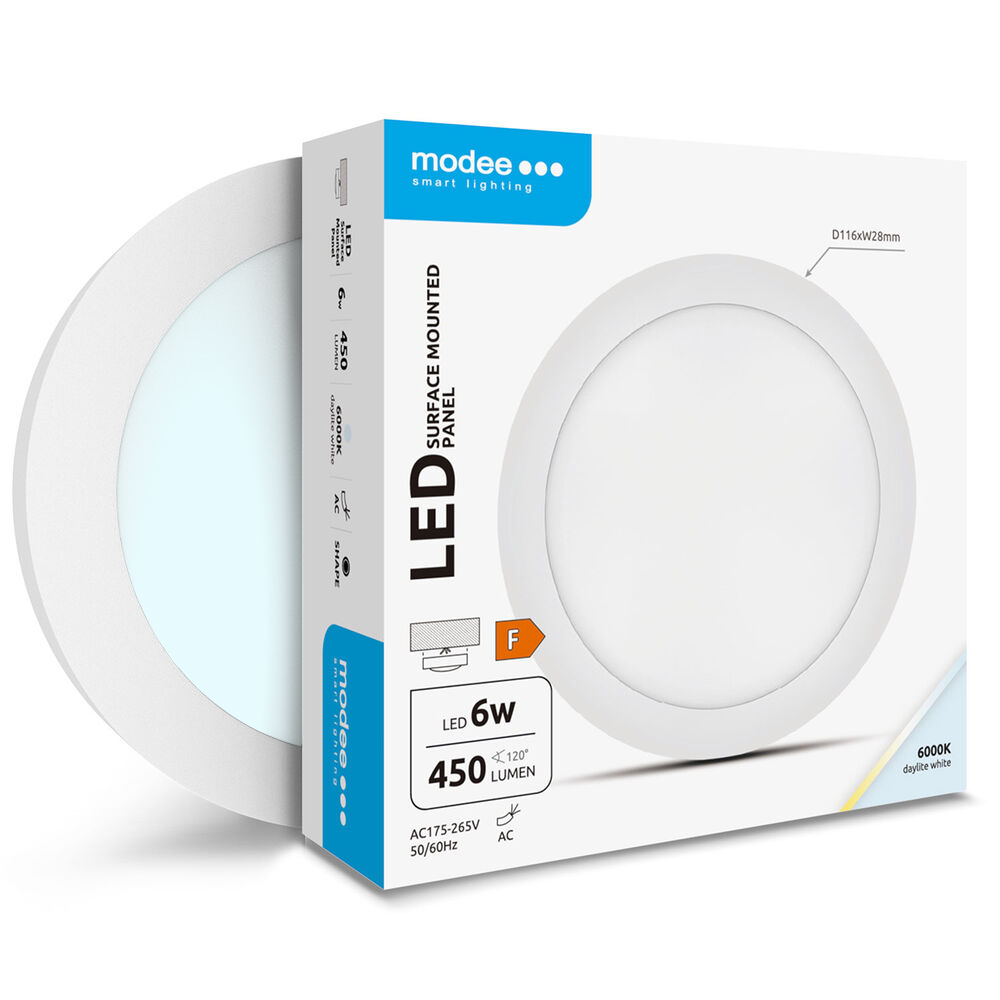 LED Downlight | Kallvit 6000K | 6W | ø116 mm | Rund | Utanpåliggande