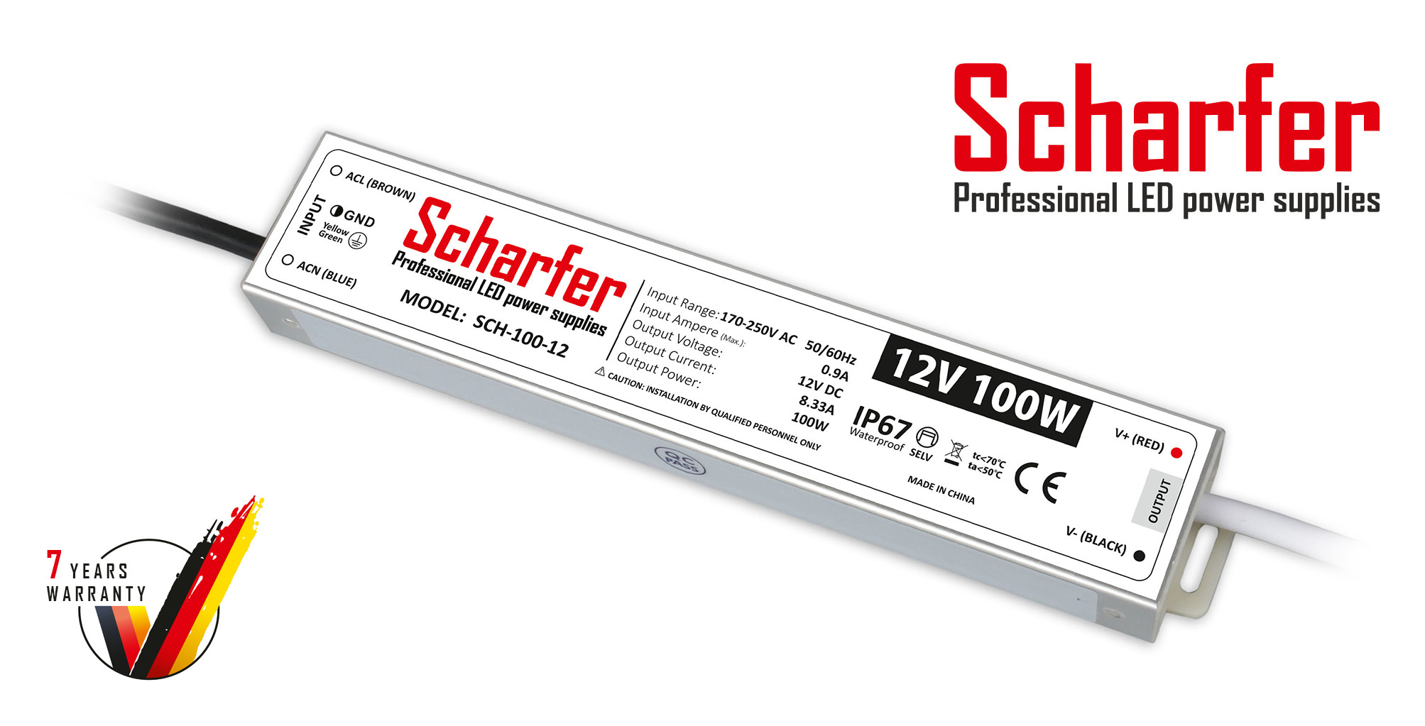 LED-transformator | 100W | 12V | 8,33A | IP67