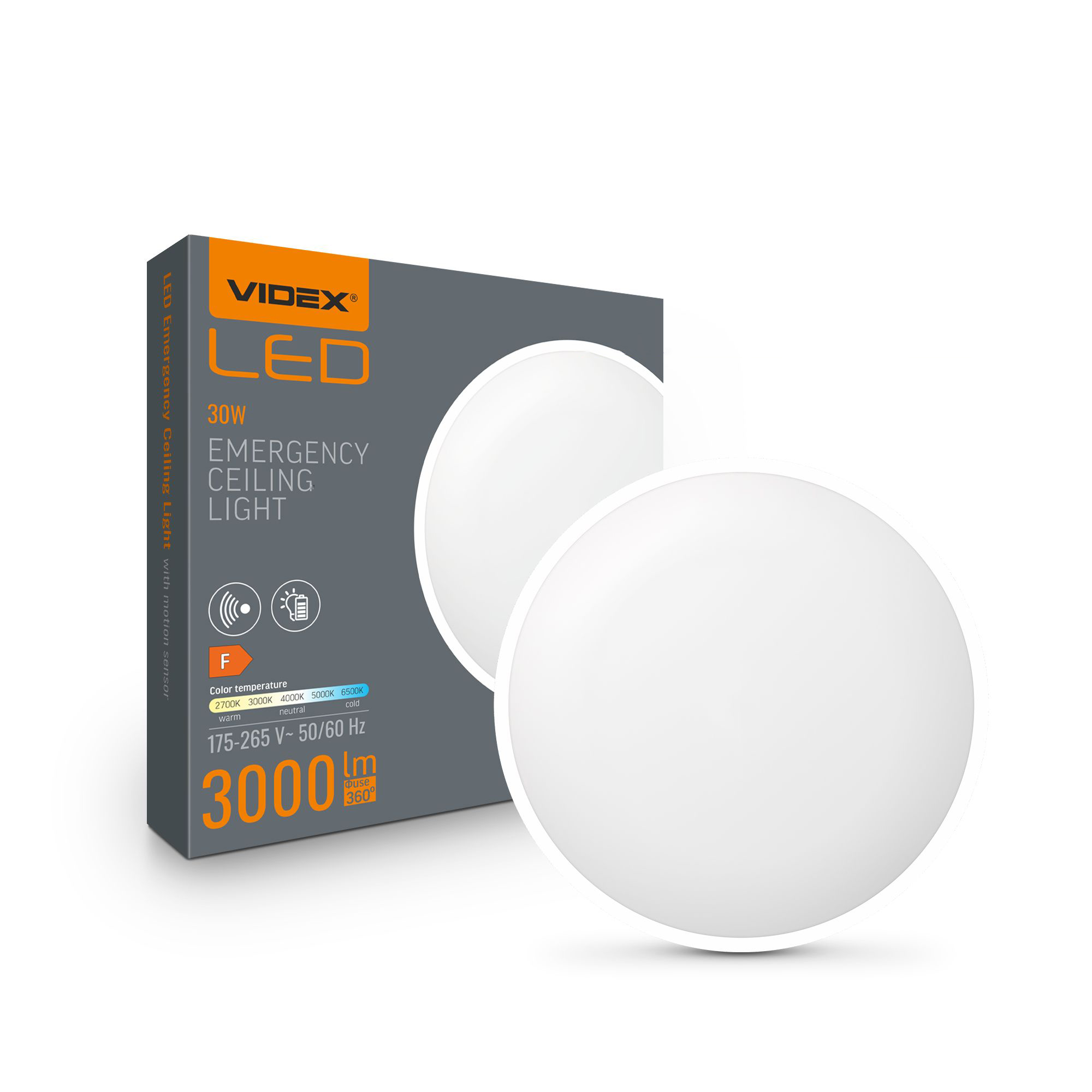 VIDEX | LED Plafond 15W-25W-30W | Inkl. sensor och nödbelysning | CCT | IP44