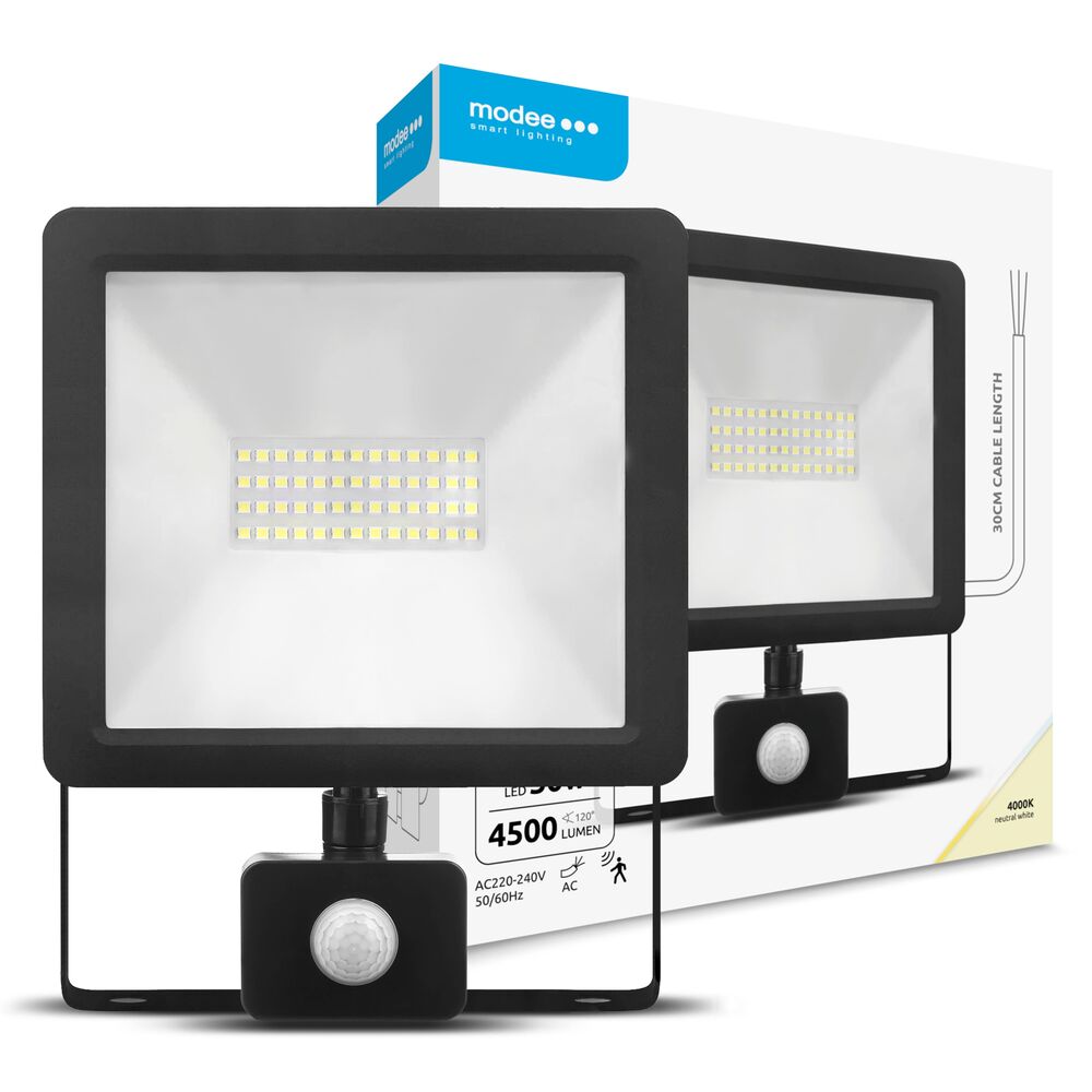 Modee Lighting LED strålkastare 50W |  Neutralvit 4000K | IP65 | + sensor