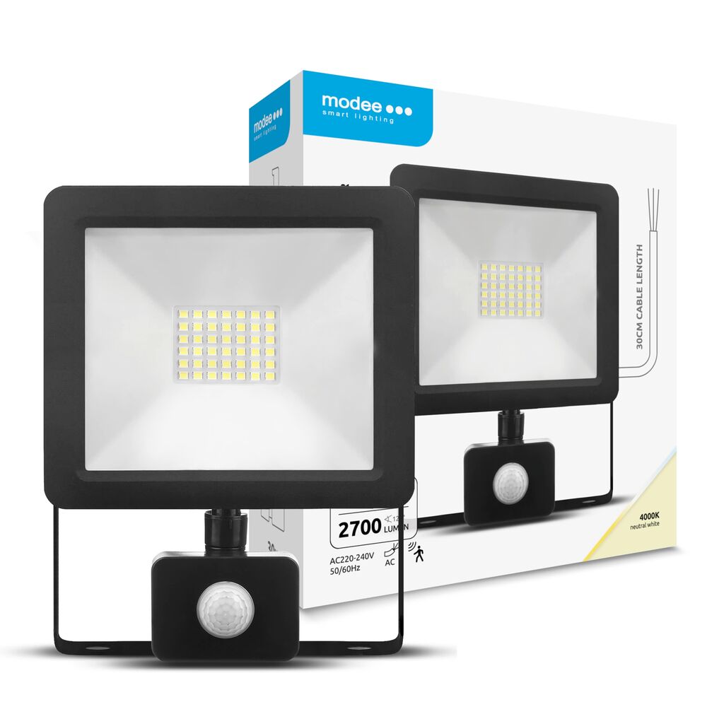 Modee Lighting LED strålkastare 30W |  Neutralvit 4000K | IP65 | + sensor