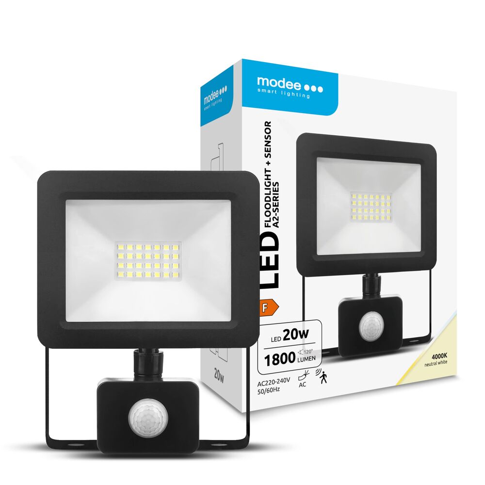 Modee Lighting LED strålkastare 20W |  Neutralvit 4000K | IP65 | + sensor