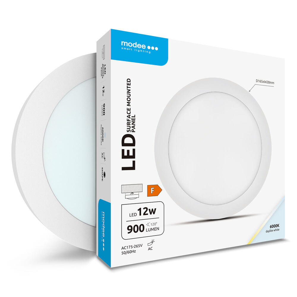 LED Downlight | Kallvit 6000K | 12W | ø165 mm | Rund | Utanpåliggande