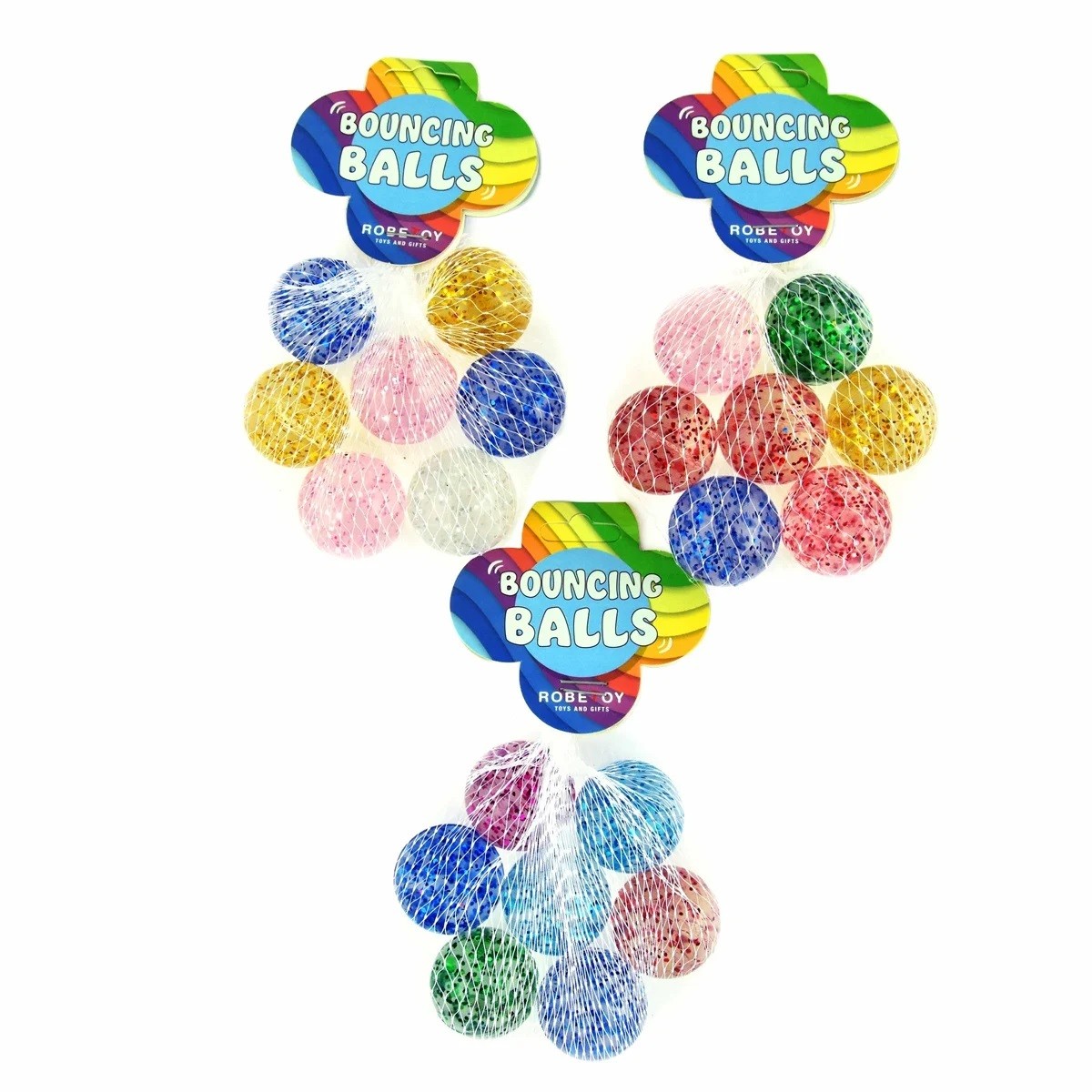 Glitter Studsboll i Nät 7-pack  - Bouncing ball glitter