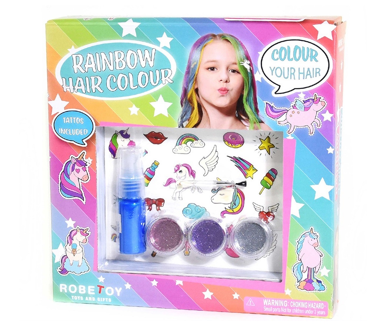 Hårspray set - HAIR SPRAY SET w GLITTER & UNICORN TATTOO