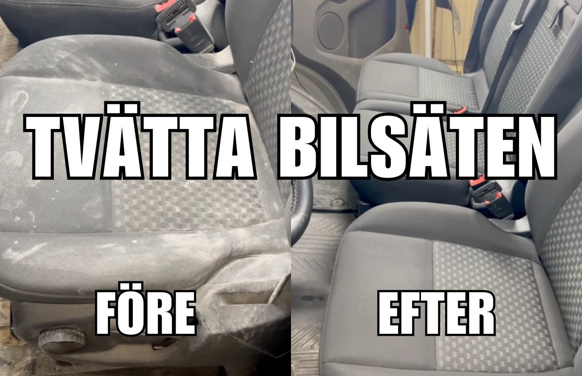 bild på smutsiga bilsäten före och efter rengöring