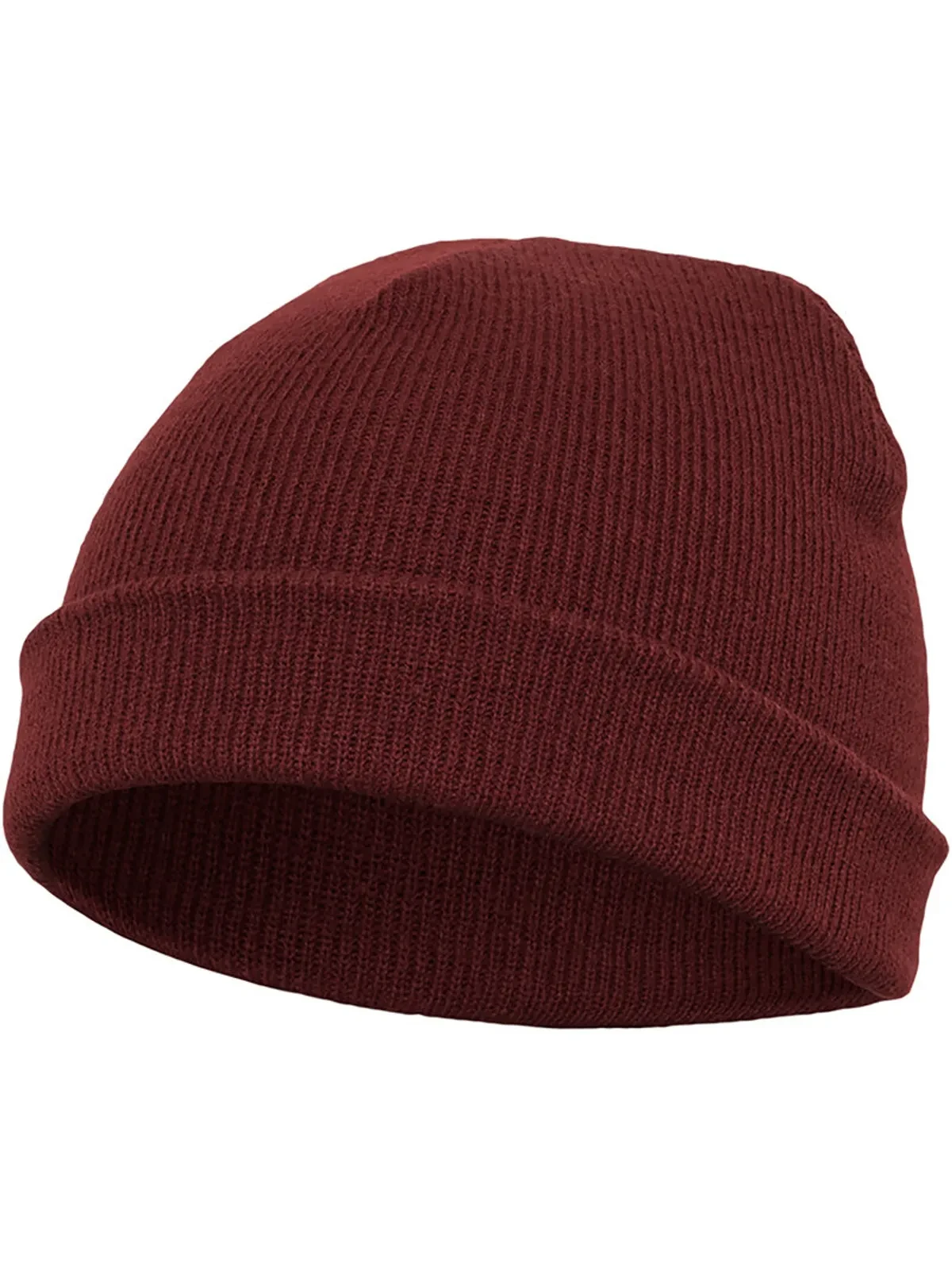 Yupoong Heavyweight Beanie Short Maroon, kort ribbstickad sotarmössa med uppvikt kant