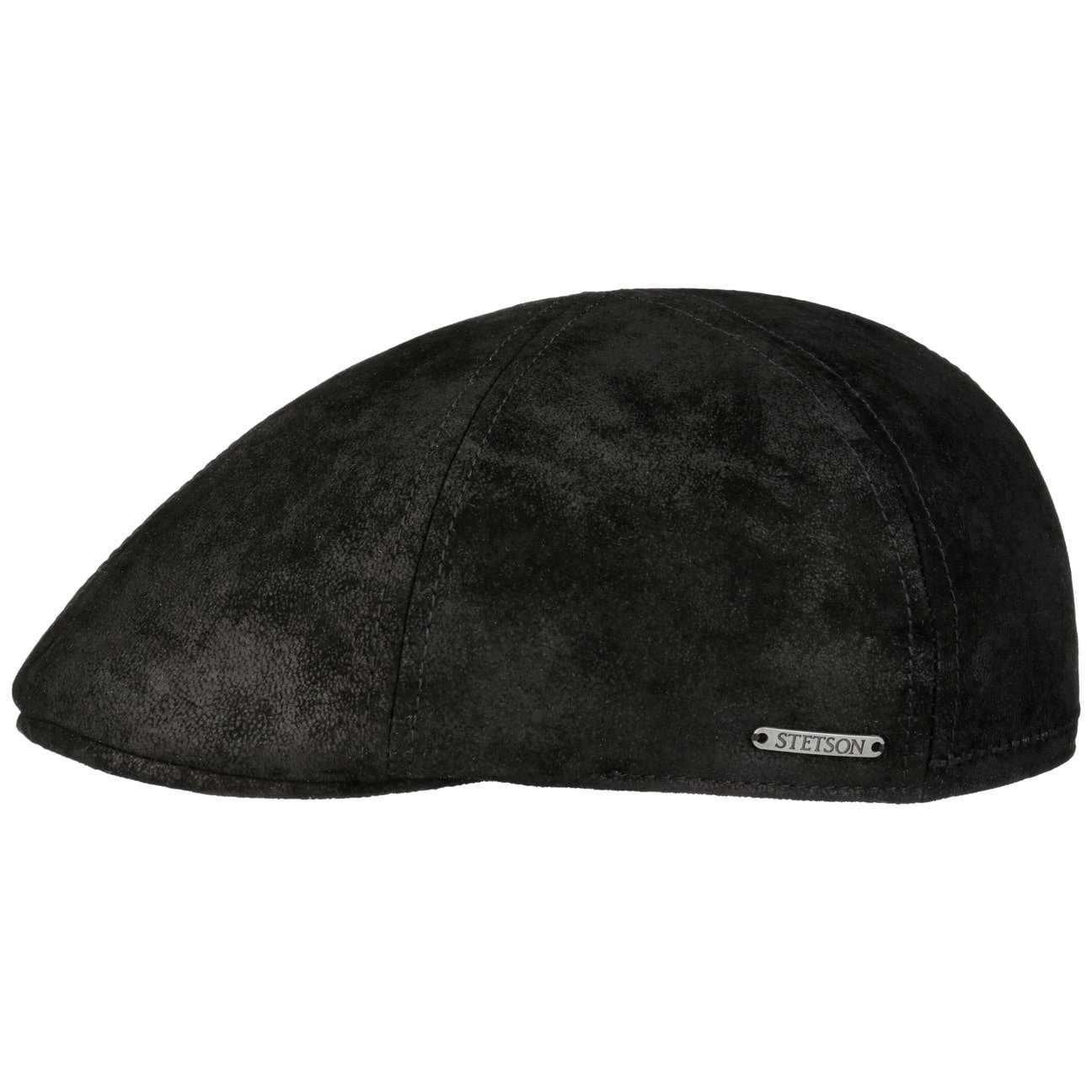 Stetson Texas Leather Black, svart flat cap med låg profil