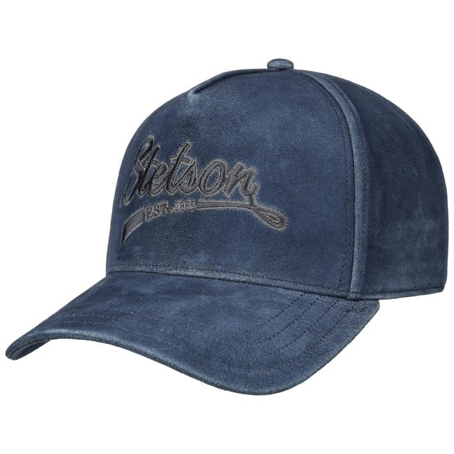 Blå Denim Leather Cap från Stetson med böjd skärm