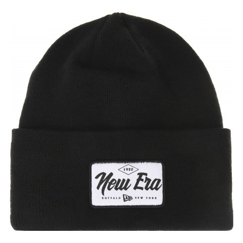 New Era Patch Logo Wide Cuff Knit Beanie Black
