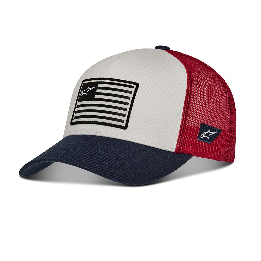 Truckerkeps Flag Snapback White Navy Red Alpinestars