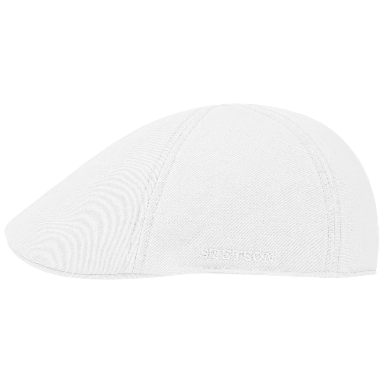 Stetson Texas Cotton White, vit flat cap med låg profil och kort skärm