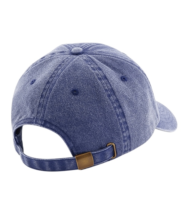 Denimblå Beechfield Low Profile Vintage Cap med böjd skärm och tvättad finish
