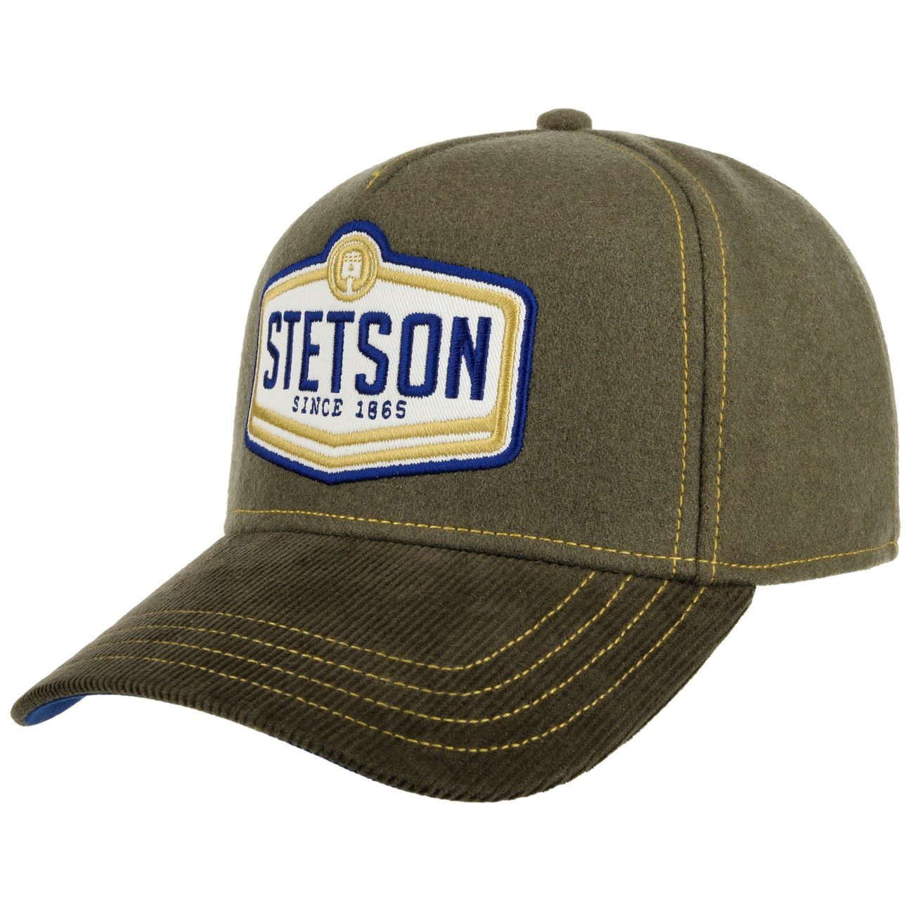 Olivgrön Wool Piston Cap från Stetson med böjd skärm