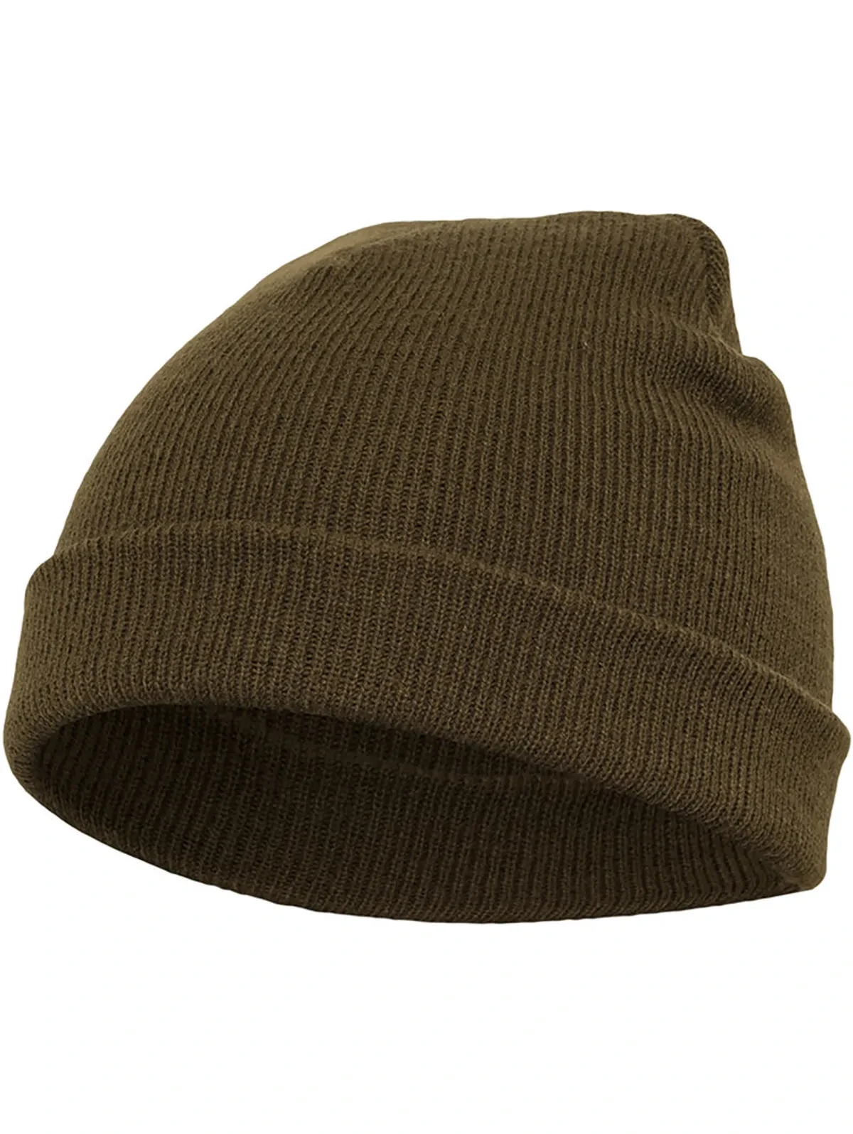 Yupoong Heavyweight Beanie Short Olive, kort ribbstickad sotarmössa med uppvikt kant