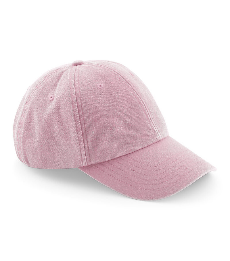Dämpat rosa Beechfield Low Profile Vintage Cap med böjd skärm och tvättad finish