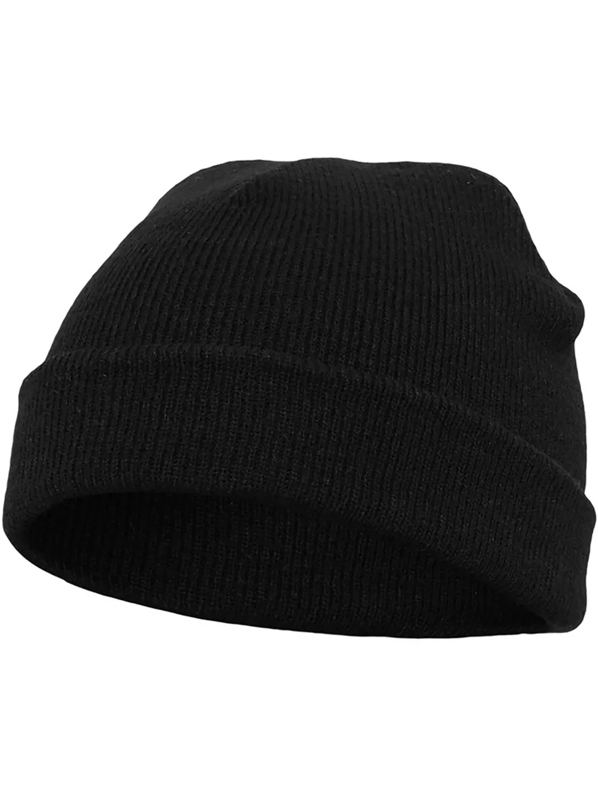 Yupoong Heavyweight Beanie Short Black, kort ribbstickad sotarmössa med uppvikt kant