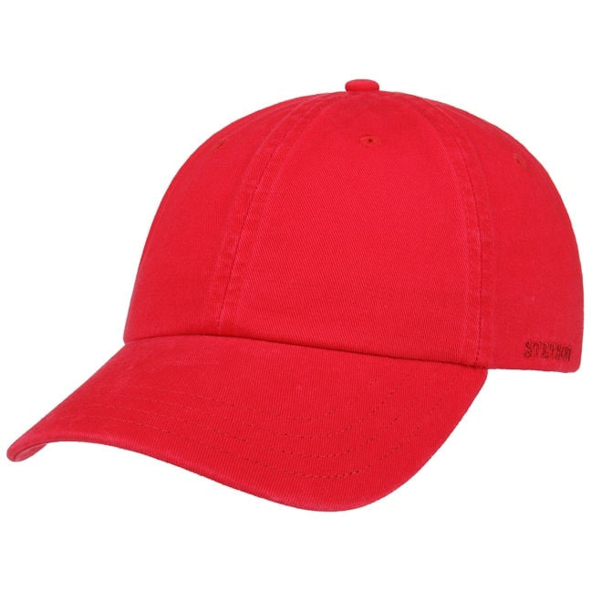 Röd Stetson Rector Cap med böjd skärm och diskret broderi