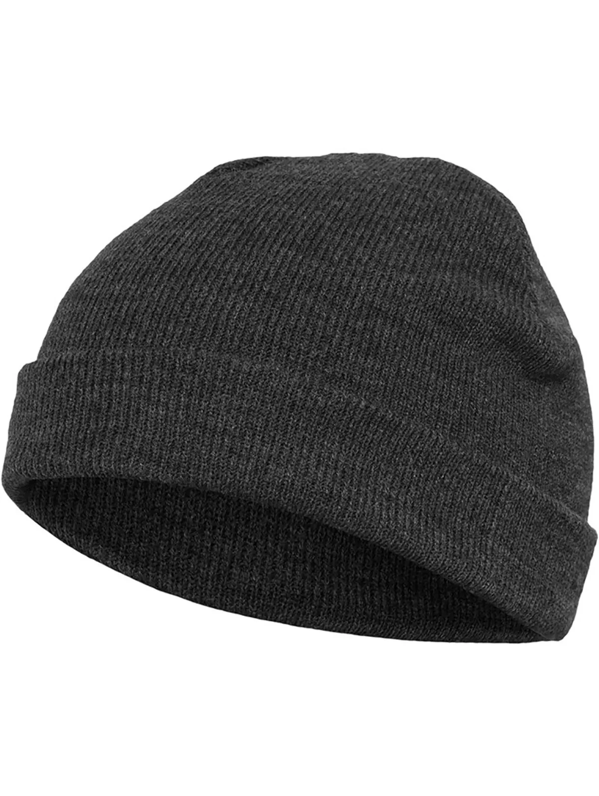 Yupoong Heavyweight Beanie Short Charcoal, kort ribbstickad sotarmössa med uppvikt kant