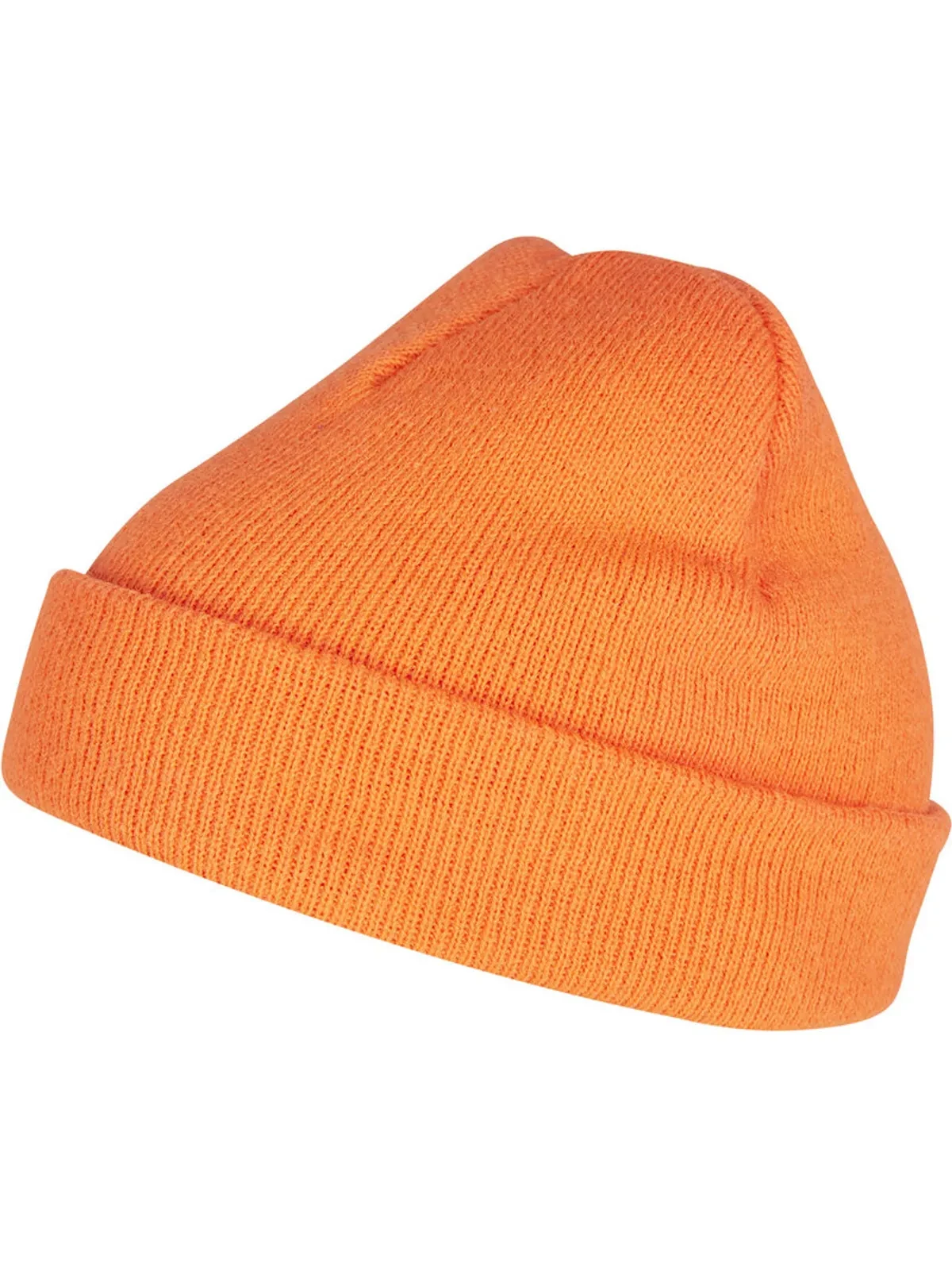 Yupoong Heavyweight Beanie Short Blaze Orange, kort ribbstickad sotarmössa med uppvikt kant