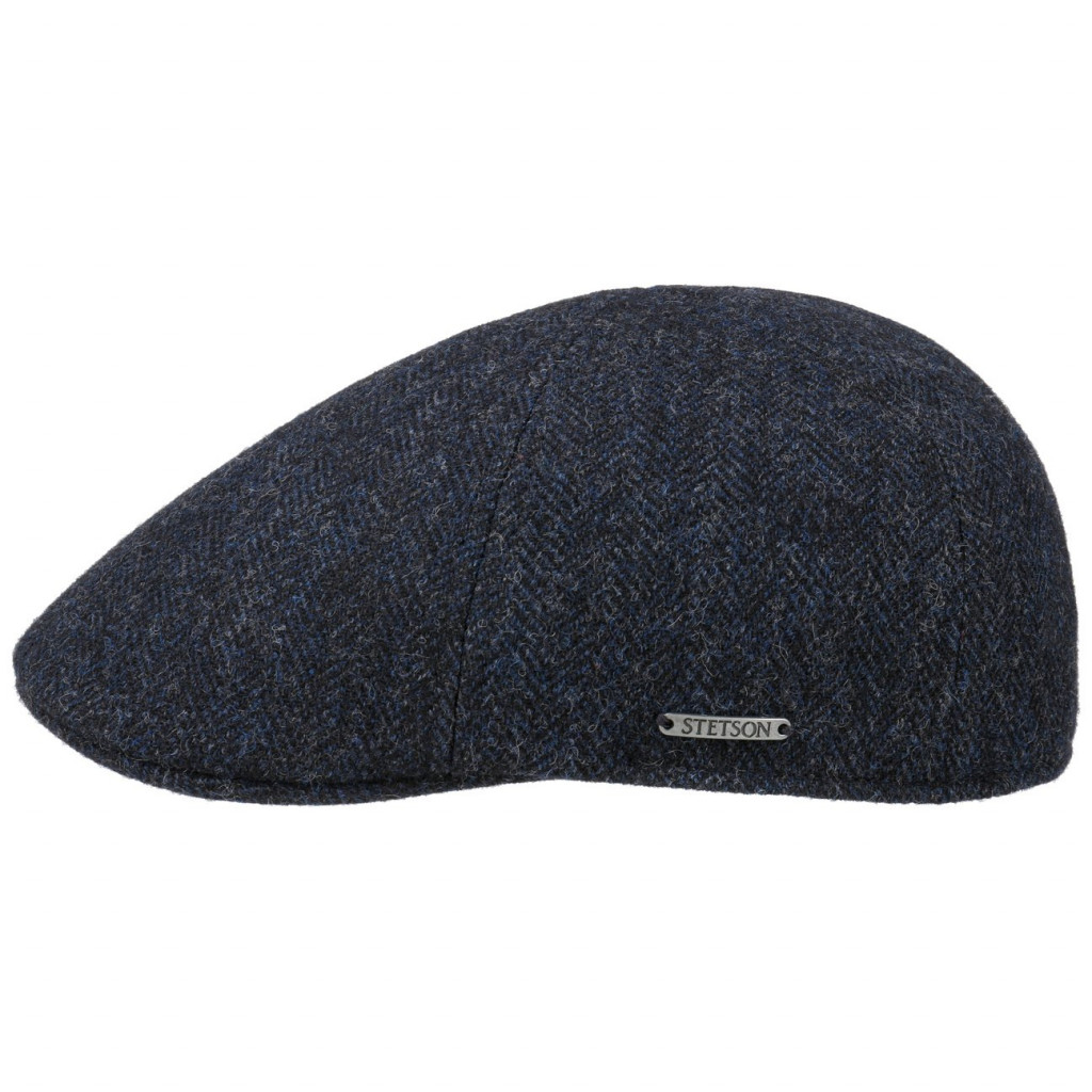 Stetson Texas Wool Herringbone Black Blue, svart och blå flat cap med låg profil