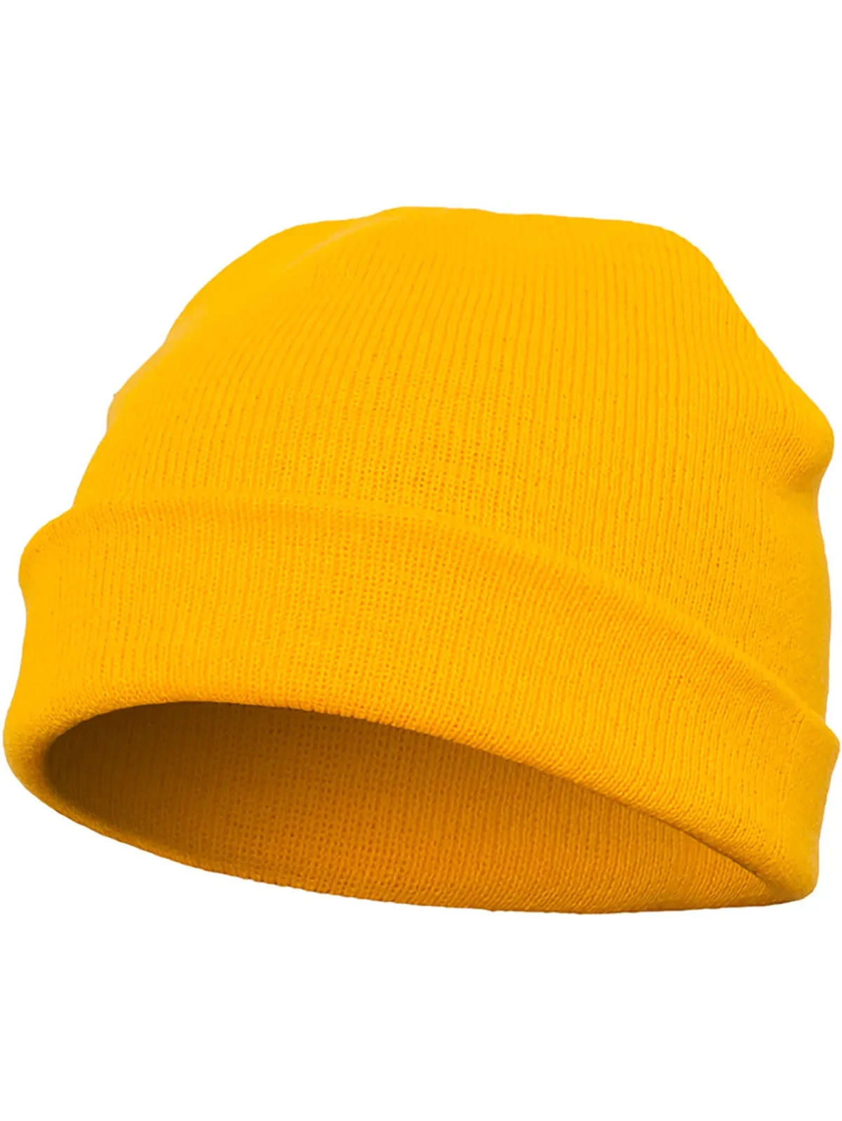 Yupoong Heavyweight Beanie Short Gold, kort ribbstickad sotarmössa med uppvikt kant
