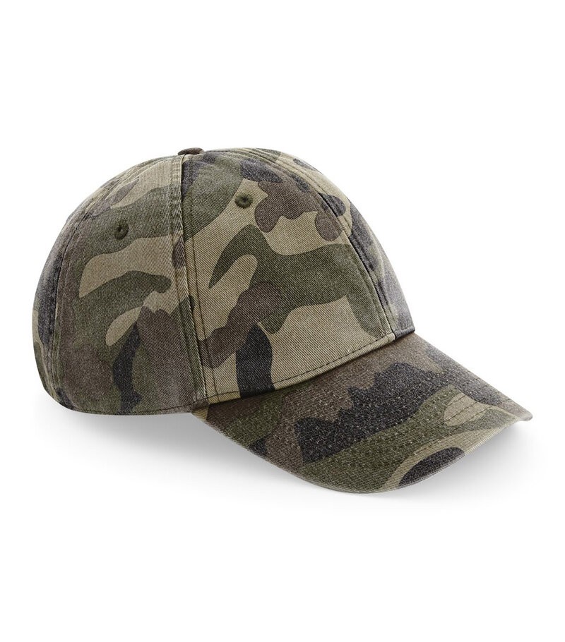Beechfield Low Profile Vintage Cap Camo med kamouflagemönster och böjd skärm