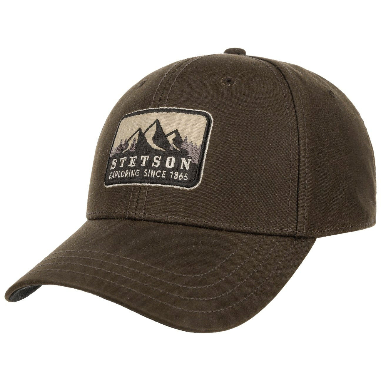 Mörkbrun Waxed Cotton Cap från Stetson med böjd skärm