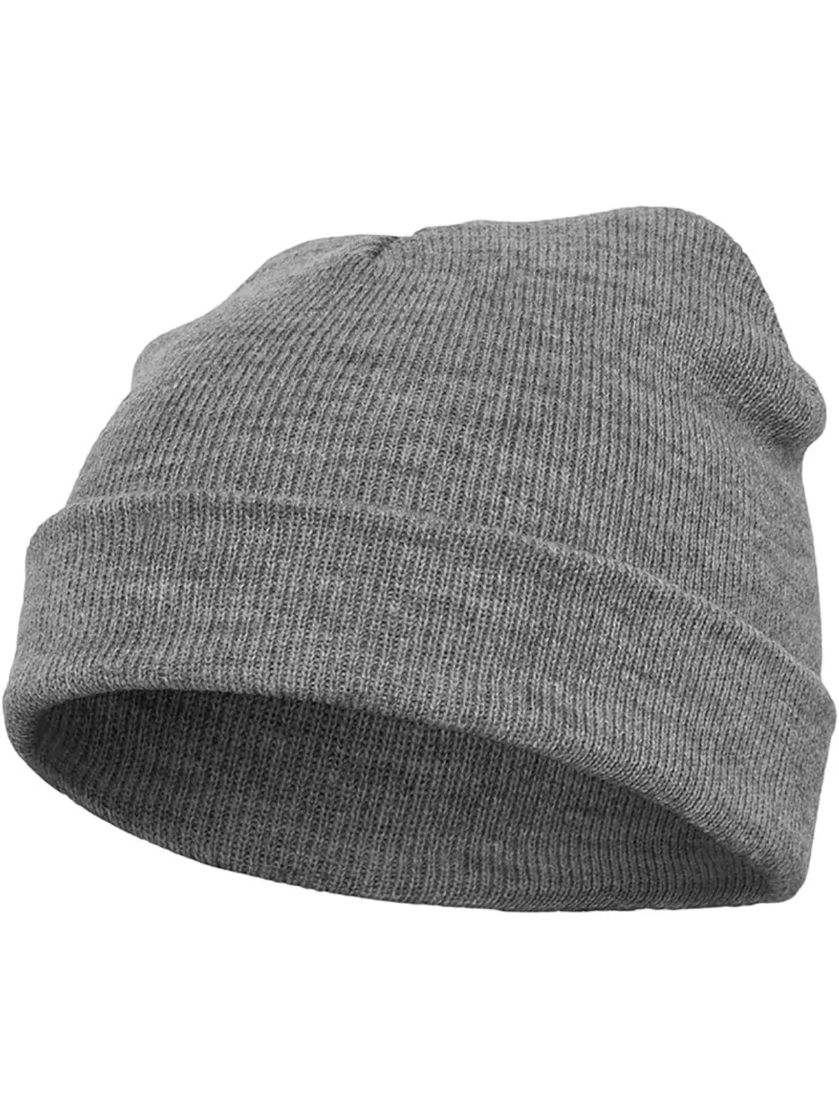 Yupoong Heavyweight Beanie Short Grey, kort ribbstickad sotarmössa med uppvikt kant