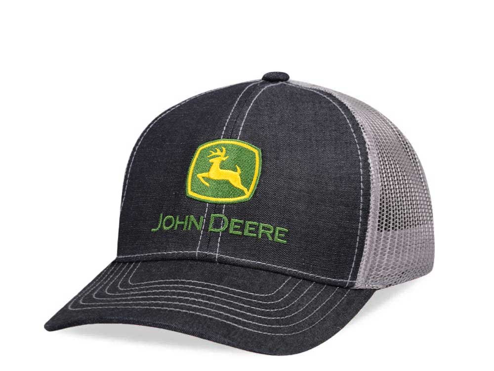 John Deere Twill Mesh Trucker-keps i charcoal med grön och gul broderad logga