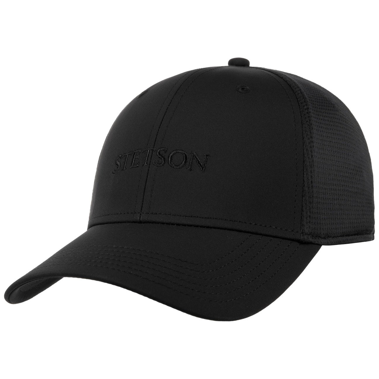 Svart Stetson Active cap med böjd skärm och svart broderi framtill