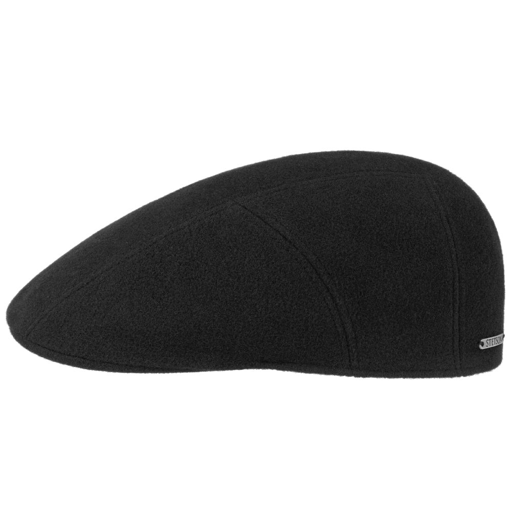 Stetson Texas Wool Cashmere Ear Flap Black, svart flat cap med låg profil och nedfällbara öronlappar